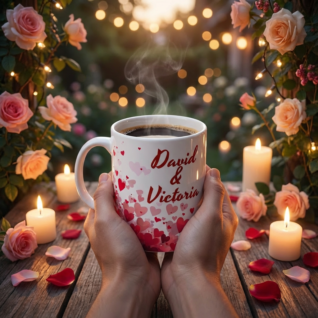 Personalized Love Mug – Custom Couple's Name Gift for Her with Heart Design