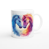 Mug with colorful horse design on a white background