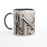 Silver Lady Art Deco Ceramic Coffee Mug Black Rim