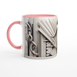 Silver Lady Art Deco Ceramic Coffee Mug Pink Rim