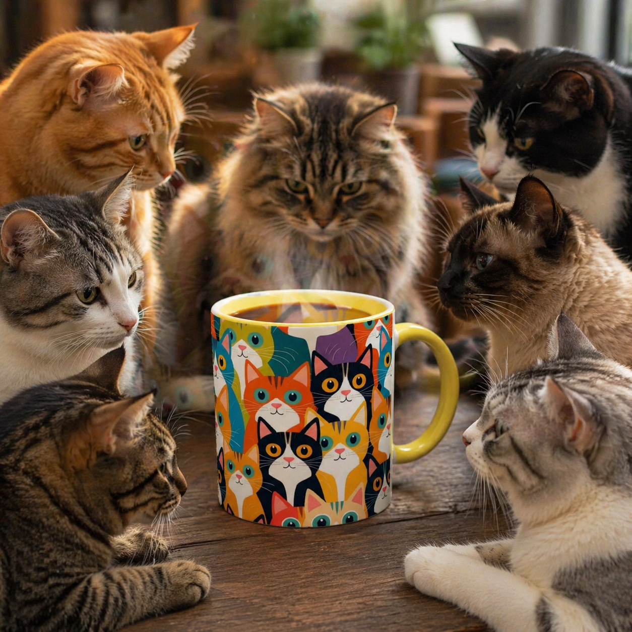 Colorful Cats Coffee Mug – 11oz Ceramic, Dishwasher & Microwave Safe, Charming Design