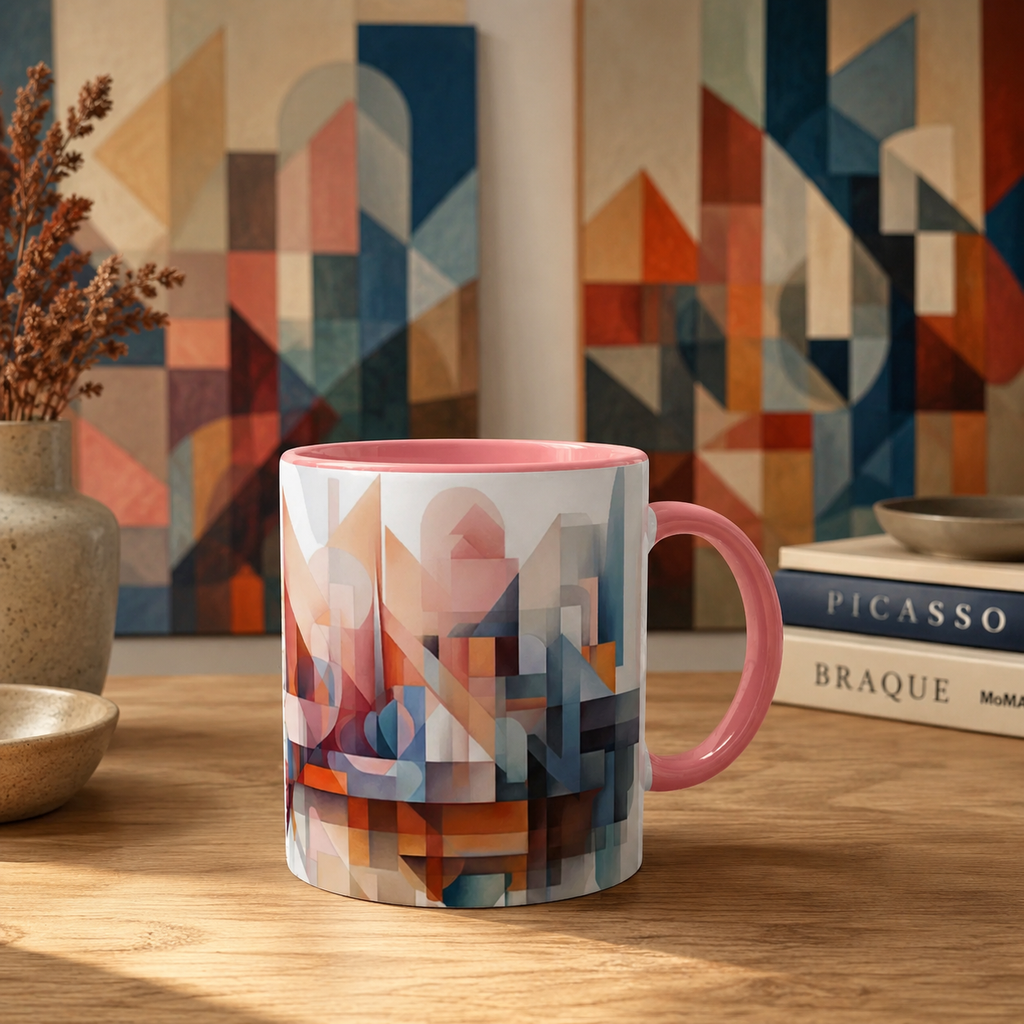 Geometric Abstract Art Mug - Glossy White 11oz Ceramic Coffee Cup
