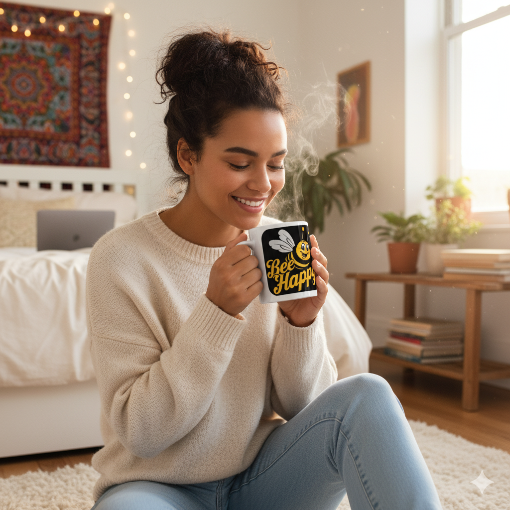 Cute Bee Happy Coffee Mug – Ceramic, Dishwasher & Microwave Safe, 11oz