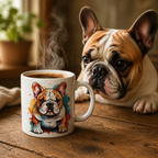Colourful Bulldog Watercolour Mug – 11oz Ceramic Coffee Cup