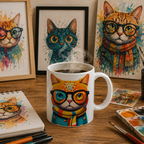Colourful Cat Art Coffee Mug – Glossy 11oz Ceramic Drinkware