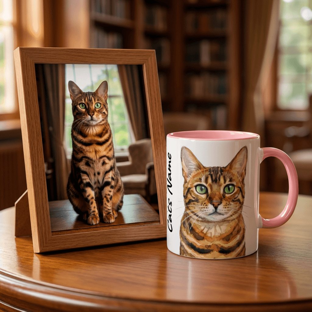 Custom Cat Portrait Coffee Mug - Personalized Ceramic Mug with Cat Name