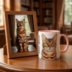 Custom Cat Portrait Coffee Mug - Personalized Ceramic Mug with Cat Name