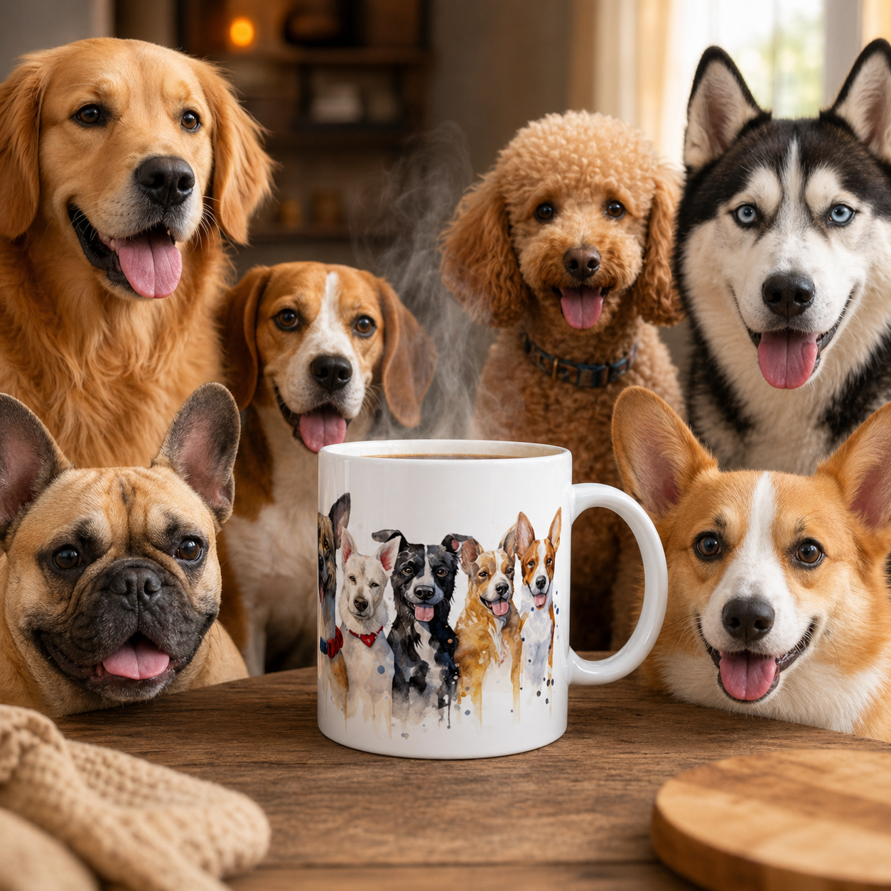 Colorful Ceramic Dog Illustration Coffee Mug – 11oz Whimsical Design