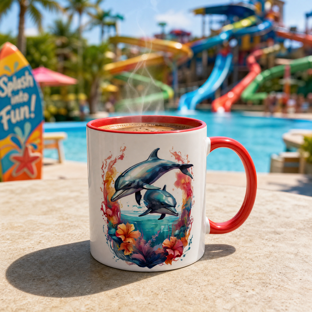 Dolphin Art Gift Coffee Mug – 11oz Ceramic, Dishwasher & Microwave Safe with Color Accents