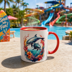 Dolphin Art Gift Coffee Mug – 11oz Ceramic, Dishwasher & Microwave Safe with Color Accents