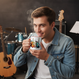 Rock Musicians Glossy White Coffee Mug – 11oz with Coloured Rim