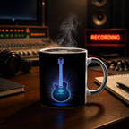 Glowing Guitar Ceramic Coffee Mug – 11oz Glossy Design with Colored Accents