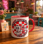 Good Morning Everyone Coffee Mug | Retro Cartoon Mug | Book Lover Gift | Cute Pink Mug | Fun Office Mug | Teacher Gift | Reading Gift