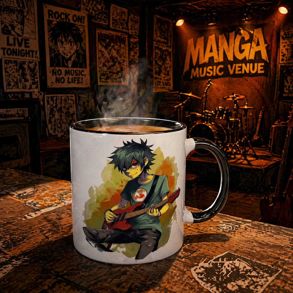 Manga Style Guitar Teenager Mug – 11oz Ceramic, Dishwasher & Microwave Safe