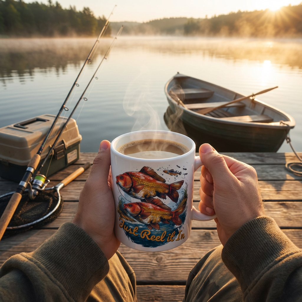 Fisherman Coffee Mug – 11oz Ceramic, Dishwasher & Microwave Safe, Colorful Design