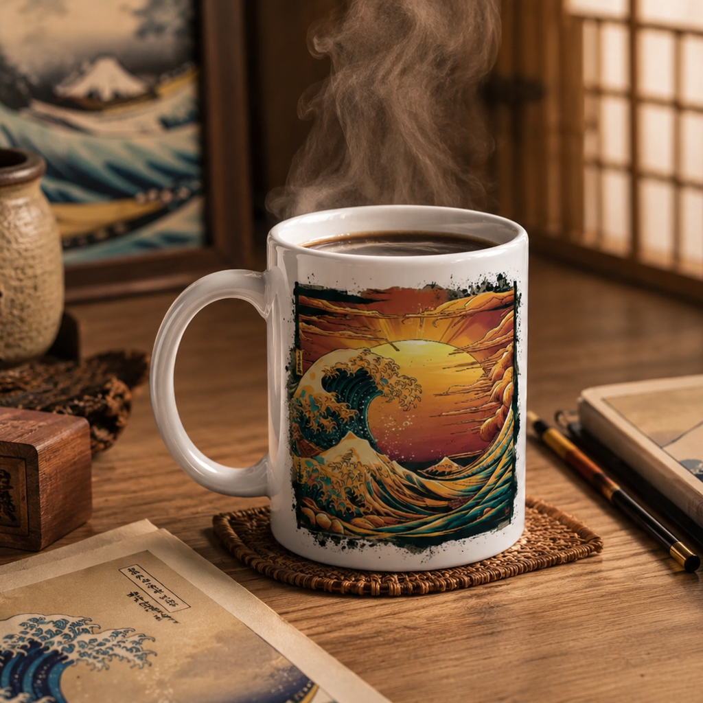 Kanagawa Mug, Japanese Art Gift Manga Mug Asian Classic Art ukiyo-e artist Hokusai big coffee mug