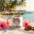 Pretty in Pink Paradise Coffee Mug – Flamingo Mug, Tropical Gift, Pink Handle Mug, Flamingo Lover Gift, Fun Coffee Cup, Summer Mug, Unique Gift for Her