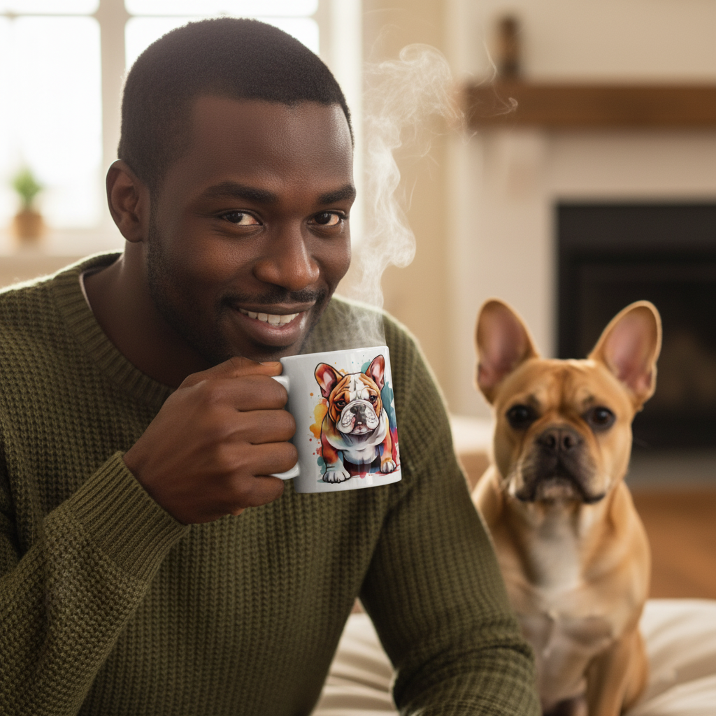Colourful Bulldog Watercolour Mug – 11oz Ceramic Coffee Cup
