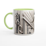 Silver Lady Art Deco Ceramic Coffee Mug Green Rim