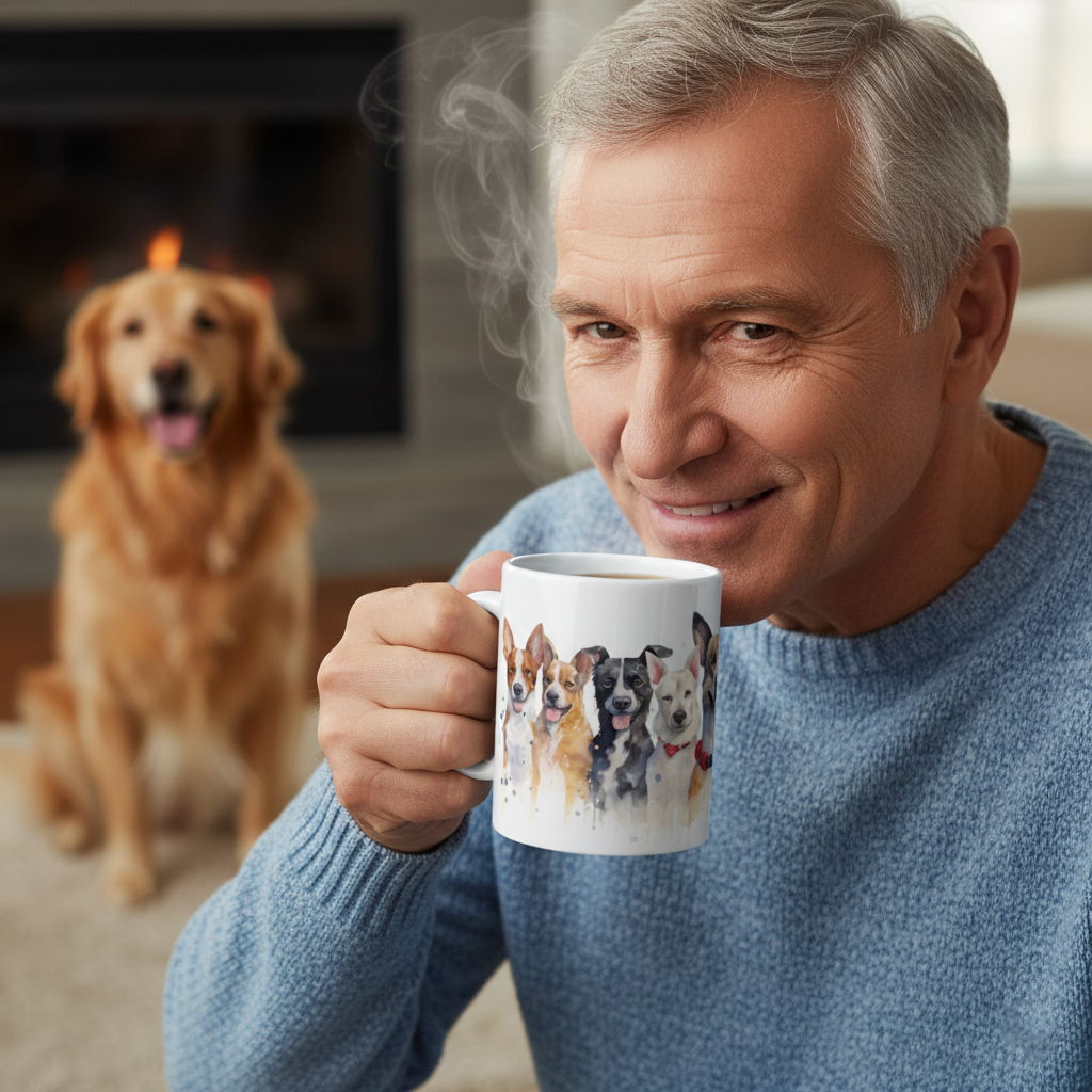 Colorful Ceramic Dog Illustration Coffee Mug – 11oz Whimsical Design