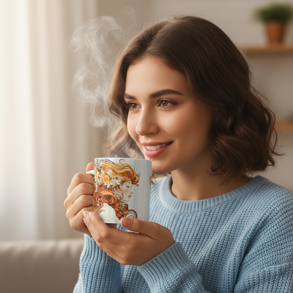 Art Nouveau Ceramic Mug | 11oz Glossy Coffee Cup Gift | Mugs Marvels