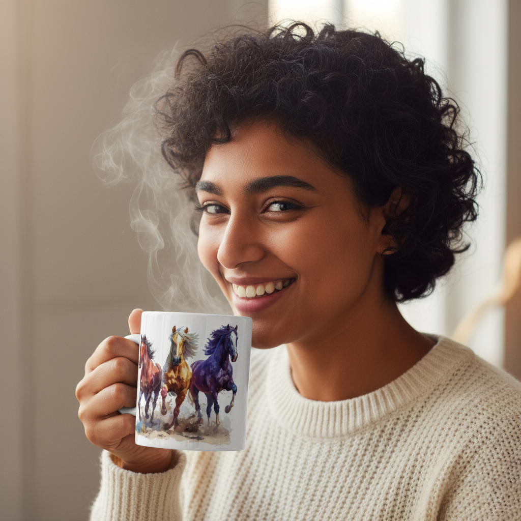 Colorful Galloping Horses Ceramic Coffee Mug – Perfect for Horse Lovers