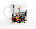 Rock Band Coffee Mug: Guitar & Drums, Music Lover Gift