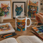 Colourful Cat Art Coffee Mug – Glossy 11oz Ceramic Drinkware