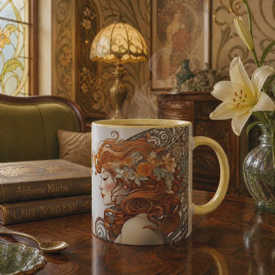 Art Nouveau Ceramic Mug | 11oz Glossy Coffee Cup Gift | Mugs Marvels