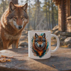 Colorful Wolf Design Ceramic Coffee Mug – 11oz Glossy White Finish