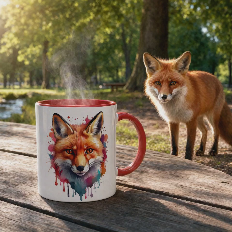 Red Fox Art Design Coffee Mug – Glossy White, Dishwasher & Microwave Safe, 11oz Ceramic