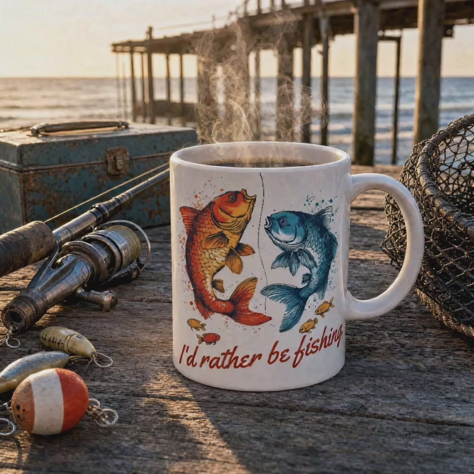 Fisherman Coffee Mug – 11oz Ceramic, Dishwasher & Microwave Safe, Colorful Design