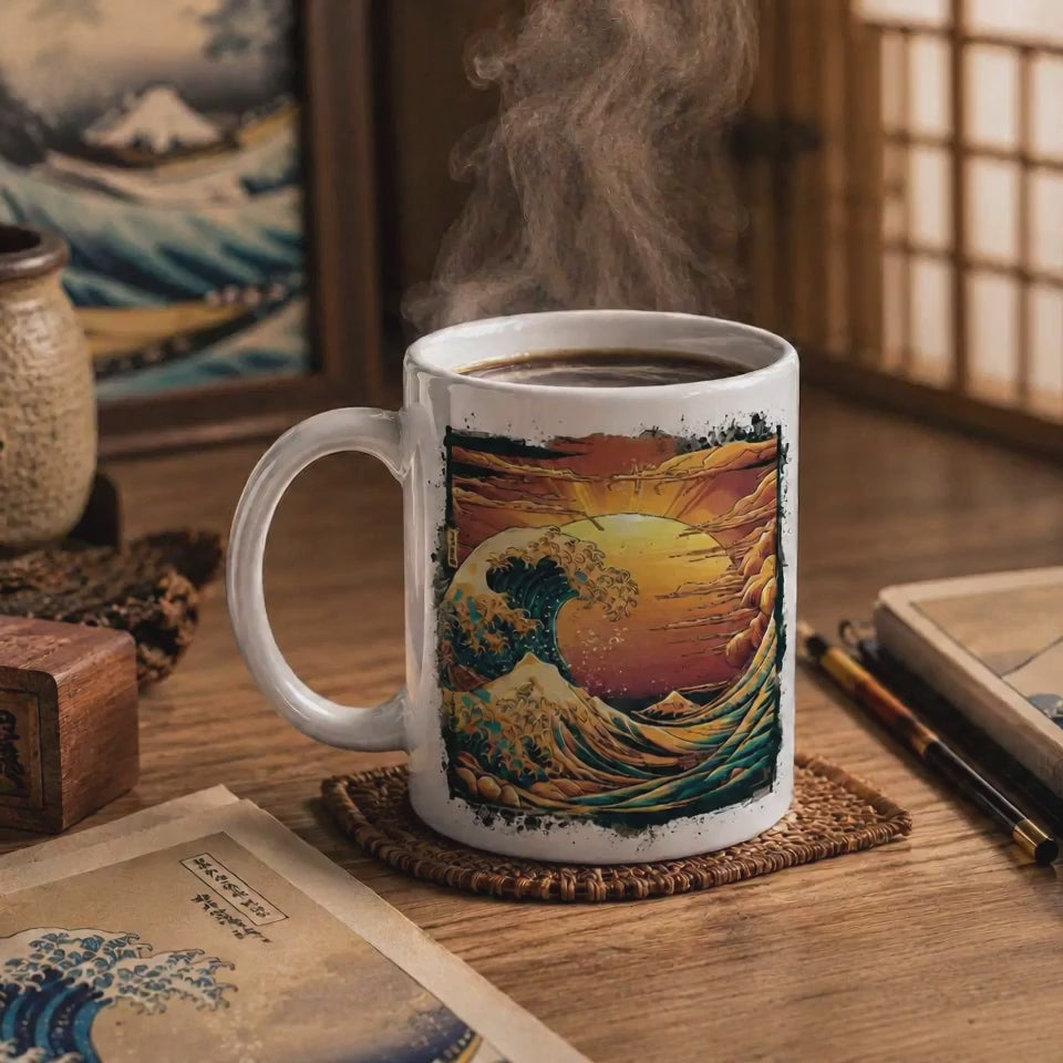 Kanagawa Mug, Japanese Art Gift Manga Mug Asian Classic Art ukiyo-e artist Hokusai big coffee mug