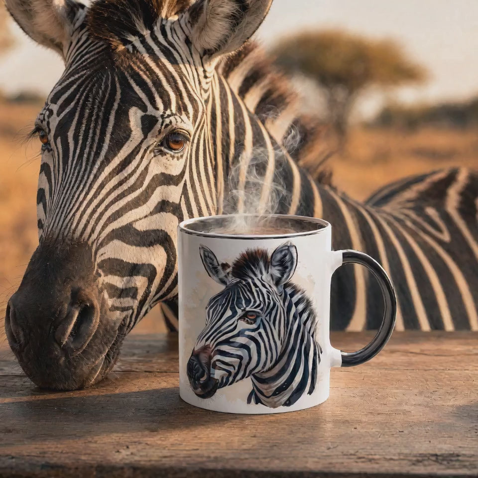 Zebra Safari-Inspired Coffee Mug – Glossy Ceramic, 11oz, Microwave & Dishwasher Safe