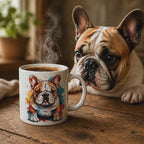 Colourful Bulldog Watercolour Mug – 11oz Ceramic Coffee Cup
