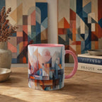 Geometric Abstract Art Mug - Glossy White 11oz Ceramic Coffee Cup
