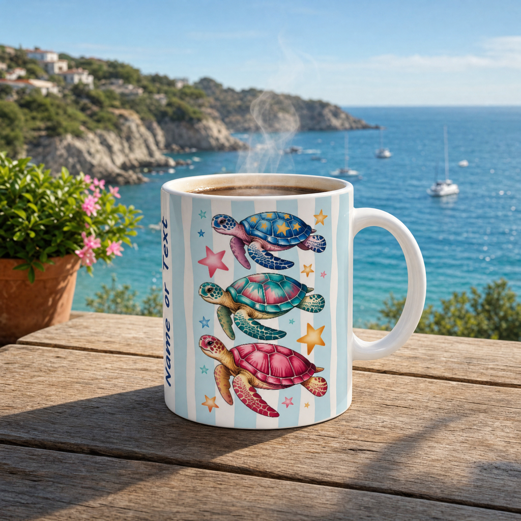 Personalized Sea Turtle Coffee Mug | Custom Name Ocean Mug | Cute Sea Turtle Gift | Colorful Turtle Cup | Ocean Lover Gift | Beach Mug